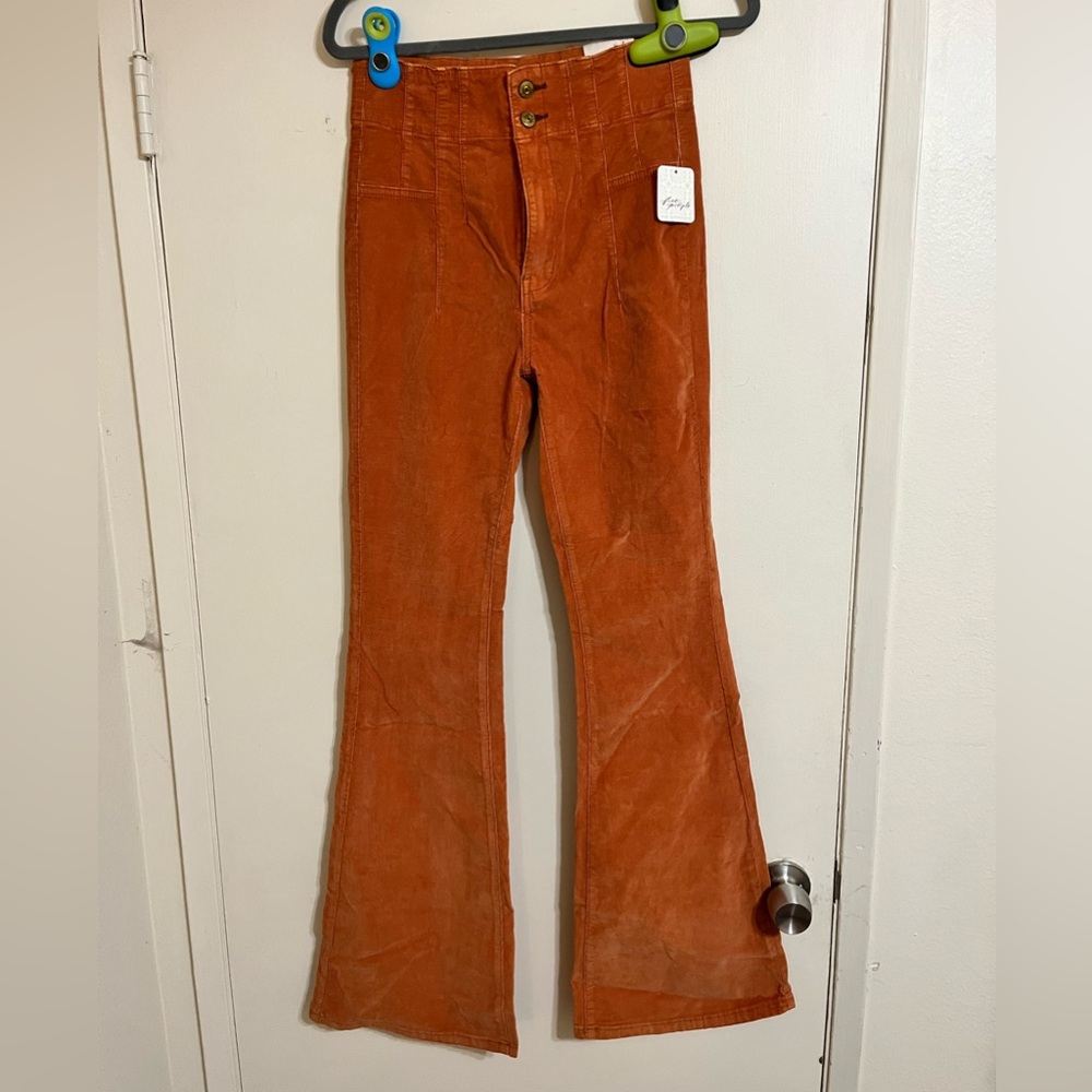 We The Free Jayde Cord High Rise Flare Burnt Orange